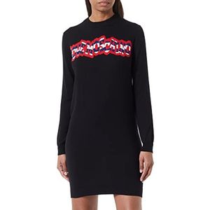 Love Moschino Intarsia On The Front Dress voor dames, gestreept logo, zwart, 46