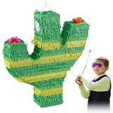 Relaxdays pinata cactus, verjaardag, kinderfeestje, jongens & meisjes, versiering, decoratie, zelf vullen, groen/geel