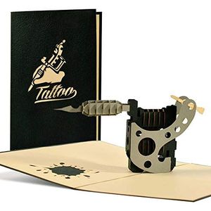 Originele 3D pop-up kaart voor tattoo-fans - Met tattoo-pistool - verjaardagskaart, tattoo-coupon, H17AMZ