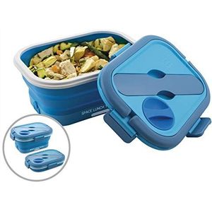 MACOM Space Lunch To Go 864 Elektrische voedselwarmer met snelle opwarming, inklapbaar, ruimtebesparend, 35 W, 0,8 liter, email, blauw/wit