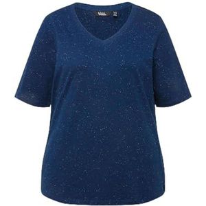 Ulla Popken Dames noppenstructuur T-shirt, donkerblauw, 58