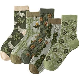 DXYAKY - Vintage Patroon - Sokken - Groen - 75% Katoen, 20% Polyester, 5% Spandex, 5 Paar