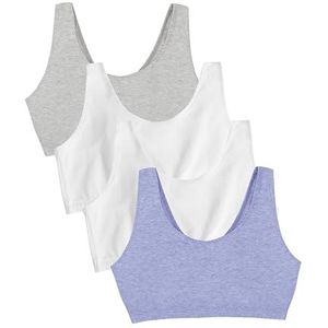 Fruit of the Loom Tankstyle Cotton Bra Sportbeha, ondoorzichtig (verpakking van 4 stuks), Heather Grey/White/White/Blue Heather 4-pack, 46