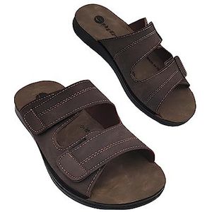 Freeland Herenslippers van kunstleer, sandalen voor huis, zee, tuin, met dubbele riem, Leer., 43 EU