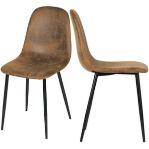 FurnitureR Set van 2 gestoffeerde metalen eetkamerstoelen van kunstsuède - Scandi Chic set, brengt Scandinavische flair in je keuken, eetkamer of woonkamer, bruin