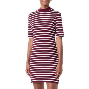 Tommy Hilfiger Dames Slim Cody Mock-NK Jurk WW0WW42918 T-shirt jurk, Breton STP Deep Rouge/Ecru, XXS, Rood (Bretonse Stp Deep Rouge/Ecru), XXS