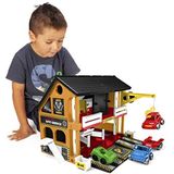 Wader 25470 - Play House auto-werkplaats, speelhuis met 3 voertuigen, serviceruimte, hefbrug en kraan, ca. 59 x 15 x 39,5 cm groot, vanaf 3 jaar, ideaal als cadeau voor creatief spelen