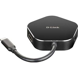 D-Link DUB-M420 4-in-1 USB-C Hub (ondersteunt Windows, Mac OS X, Linux, 1x HDMI, 2x SuperSpeed USB 3.0-poorten, 1x USB-C (Thunderbolt 3)-poort met datasynchronisatie en stroomvoorziening tot 60W)