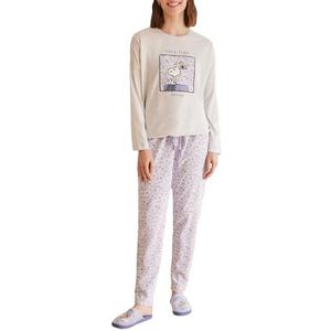 Women'Secret Lange pyjama voor dames, multilizer, Spring Break, lichtgrijs/zilver, L