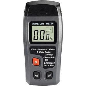 Vochtmeter, pin-type houtvochtigheidsmeter met 5 modi, lcd-display met groene achtergrondverlichting, hout en bouwmateriaal, schimmeldetector (zwart)