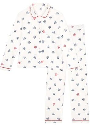 PETIT BATEAU - Pyjama - Wit - Katoen - Damespyjama met Hartenprint
