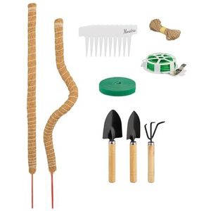 Relaxdays mosstokken set van 2, 65 cm lang, monstera kokosstokken, 16-delige accessoires, labels, kokosvezels, natuur