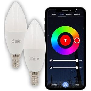 Konyks Antalya E14 Max Easy | verpakking met 2 draadloze ledlampen, energiebesparende ledlamp, 16 RGB-kleuren, E14-fitting, 4,5 W, koud tot warm wit
