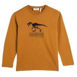 Koton Boys's Dinosaurus bedrukte lange mouwen ronde hals katoenen T-shirt, Camel (100), 4-5 Jaar
