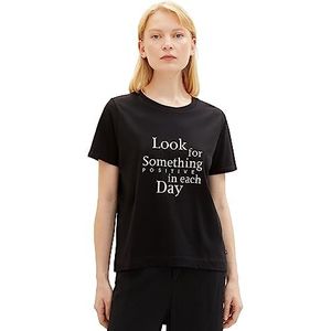 TOM TAILOR Denim Dames Loose Fit T-shirt met opschrift, 14482-diep zwart, XS