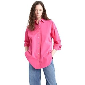 DeFacto Hemdblouse met lange mouwen voor dames, hemd met knopen voor vrijetijdskleding, fuchsia, S