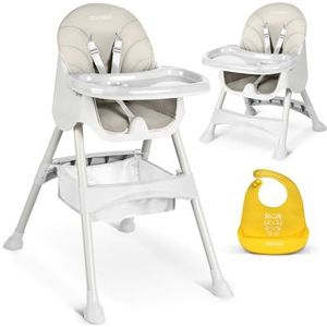 Ricko Kids Hoge stoel voor baby's, kinderstoel met dienblad voor eten, babyeetstoel, kinderstoel, kinderstoel, kinderstoel vanaf de geboorte, eenvoudig te reinigen, 83 x 60 x 110 cm, grijs