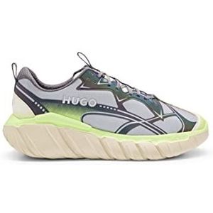 HUGO Heren Xeno Runn sneakers van verschillende materialen met reflecterende decoratieve golven maat, zilver, 41 EU