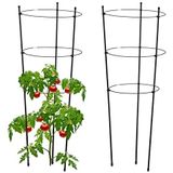 Relaxdays plantensteun set van 2, metaal & kunststof, 76 cm hoog, 3 verstelbare ringen, klimplantensteun tomaten, zwart