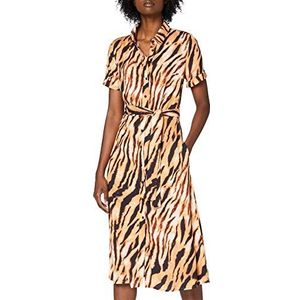 #ONE MORE STORY Dames maxi-jurk met tijgerprint jurk, Black Multi Color, 38