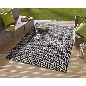 NORTHRUGS Geruit binnen en buiten, weerbestendig, modern geometrisch patroon, geruit, all-over design, loper voor balkon, terras, tuin, serre, woonkamertapijt, waterdicht, zwart, 140 x 200 cm