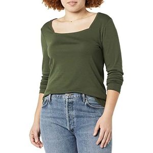 Amazon Essentials Dames Slim-Fit T-shirt met lange mouwen en vierkante hals, olijf, X-Large