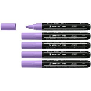 Acrylmarker - STABILO FREE Acrylic - T300 Ronde Punt 2-3mm - 5 stuks - licht lila