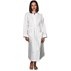 Sensei Maison Kimono lange badjas, honingraatpatroon, spa, effen, 210 g/m², maat M, wit, Wit., One Size
