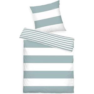 TOM TAILOR Renforcé beddengoed 80x80 cm 155x220 cm 100% katoen/renforcé met omkeerbaar motief en merkritssluiting SIENA wit turquoise (Fresh Sage)