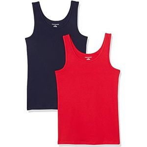 Amazon Essentials Women's Tanktop met slanke pasvorm, Pack of 2, Marineblauw/Rood, S