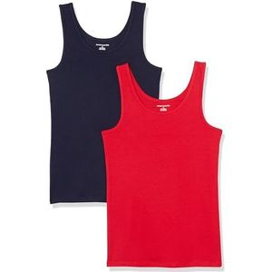 Amazon Essentials Women's Tanktop met slanke pasvorm, Pack of 2, Marineblauw/Rood, XL