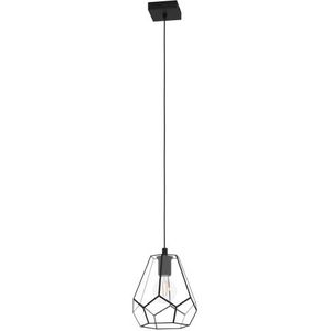 EGLO Hanglamp Mardyke, 1-lichts pendellamp industrieel, eettafellamp van helder glas en zwart metaal, lamp hangend voor woonkamer, E27 fitting