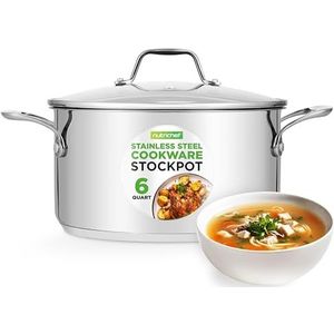 NutriChef Kookpot - Roestvrijstaal Inductie Kookpan- Soep/Stoofpot- Sudderpot- Soeppan met Doorzichtig Deksel- Vaatwasmachinebestendig –6 Liter