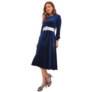 Joe Browns Fluwelen midi-jurk met pofmouwen en pofmouwen, blauw, maat 6, Middernacht, 32