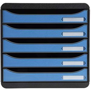 Exacompta - ref. 3097100D - Ladebox - Bureau - kantoor BIG BOX PLUS CLEAN'SAFE met 5 laden voor A4+ documenten - Afmetingen: Diepte 34,7 x Breedte 27,8 x Hoogte 27,1cm - Blauw