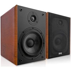 Pyle Usa 5.25 inch Home Houten Boekenplank Luidsprekers, 200W Max Power, 1 ""Zijden Dome Tweeter en Aluminium Voice Coils, Paar, Vergulde 5-weg Binding Post, Rubber Surrounds, Mooie Houtnerf Afwerking