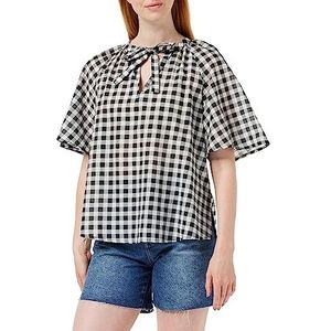 United Colors of Benetton Blusa 5OA9DQ04O hemd, schilderij zwart en wit 84 V, XS dames, ruitpatroon zwart en wit 84 v, XS