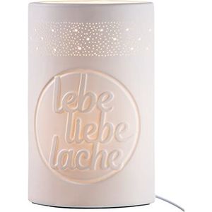 GILDE Porseleinen lamp - tafellamp Ellipse leve liefde lach - decoratie woonkamer - geschenk wit hoogte 28,5 cm