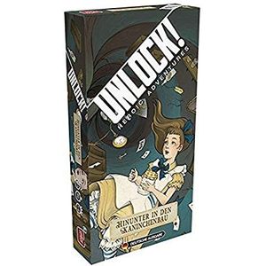 Unlock! - Hinunter in den Kaninchenbau. (Einzelsz.) Box5C: 1 Anleitung / 1 Tutorial (10 Karten) / 1 Abenteuer (60 Karten) / 1 Heft