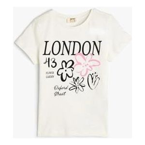 Koton T-shirt met ronde hals en korte mouwen voor meisjes, met vlinderprint, ecru(010), 4-5 Jaar