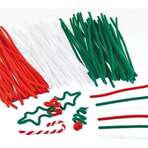 Baker Ross Kerstmis pijpenreiniger voordeelpakket – creatieve schilderbenodigdheden voor kinderen, knutselwerk en decoraties (verpakking van 100)