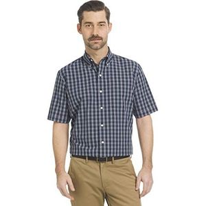 Arrow 1851 Hamilton Poplins geruite overhemd met korte mouwen voor heren, Navy Blazer 1, L