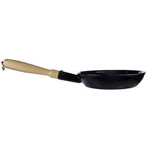 Riess, 0564-022, houten knechtpan 24, braadpan met 22,5 cm diameter, 8,3 cm hoog, zwart, email, met houten handvat