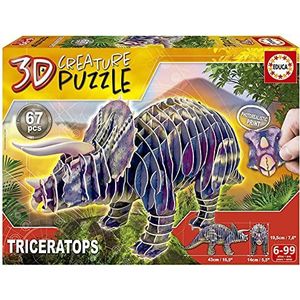 Educa 19183, Triceratops, 3D-puzzel voor volwassenen en kinderen vanaf 6 jaar, 67 delen, dinosaurus