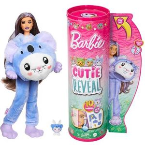 Barbie Cutie Reveal Pop en Accessoires, met pluchen dierenpak en 10 verrassingen, waaronder kleurverandering, konijn als koala in serie met kostuumthema, HRK26