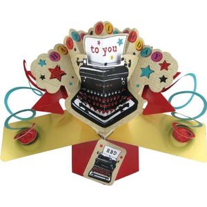 Suki Gifts POP085 Pop Up Wenskaart, schrijfmachine/verjaardag, meerkleurig