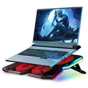 Offgridtec Laptopkoeler K25 Pro, geventileerde standaard met 4 stille ventilatoren bij 1100 omw/min, 2 USB-poorten, in hoogte verstelbaar, ergonomisch ontwerp voor gaming-consoles en laptops, rood