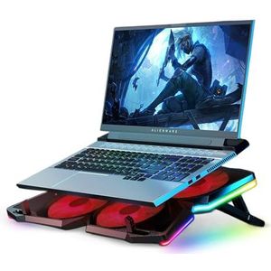 Offgridtec Laptopkoeler K25 Pro, geventileerde standaard met 4 stille ventilatoren bij 1100 omw/min, 2 USB-poorten, in hoogte verstelbaar, ergonomisch ontwerp voor gaming-consoles en laptops, rood