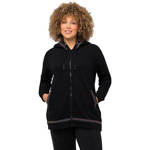 Ulla Popken Sweatjack met capuchon voor dames, reflector en inzetstuk, zwart, 46/48 grote maten