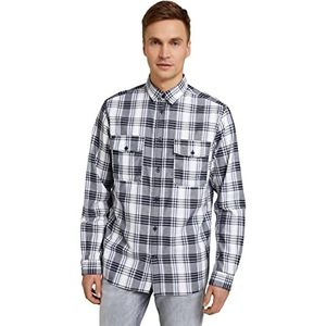 TOM TAILOR Uomini Geruit overhemd met borstzakken 1029801, 29023 - Navy White Check, XS